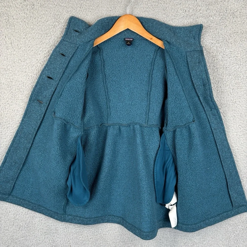 Girls Patagonia Better Together Sweater Teal Pea Coat Jacket Size Medium 10